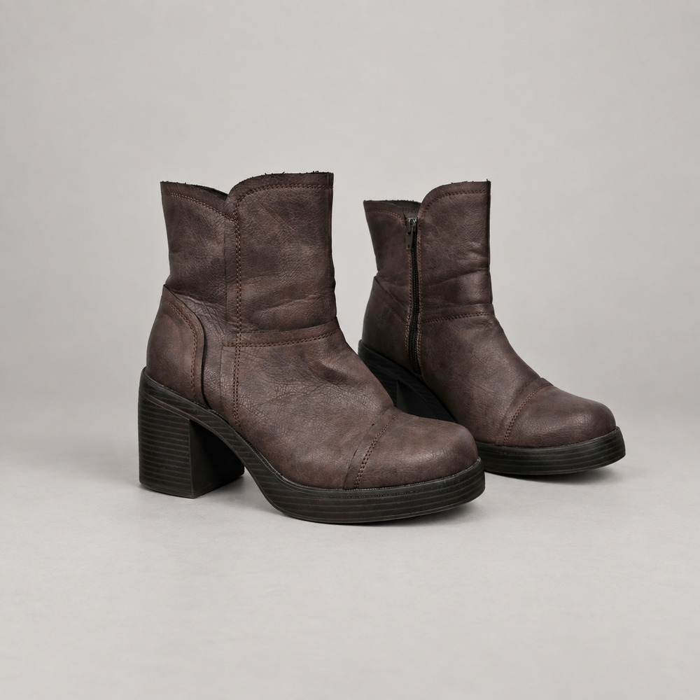 Vintage Y2K Brown Platform Ankle Boots Chunky Block Heel Grunge Size 9